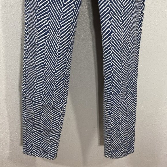 J. McLaughlin Lexi Blue White Printed Herringbone Jeans 6 - Picture 4 of 9